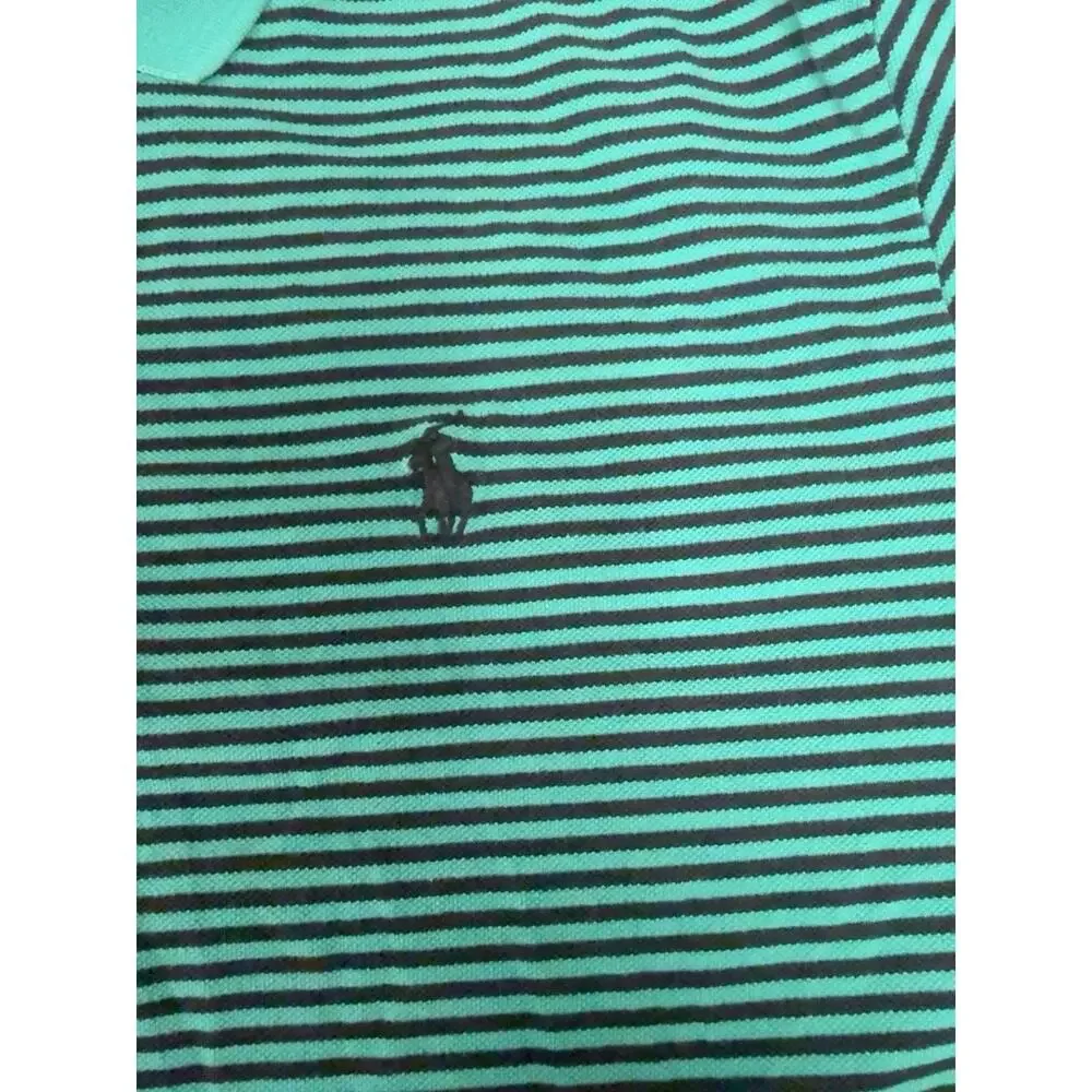Polo Golf Ralph Lauren Mens L Polo Shirt Green Black Stripe Cotton Pony Logo